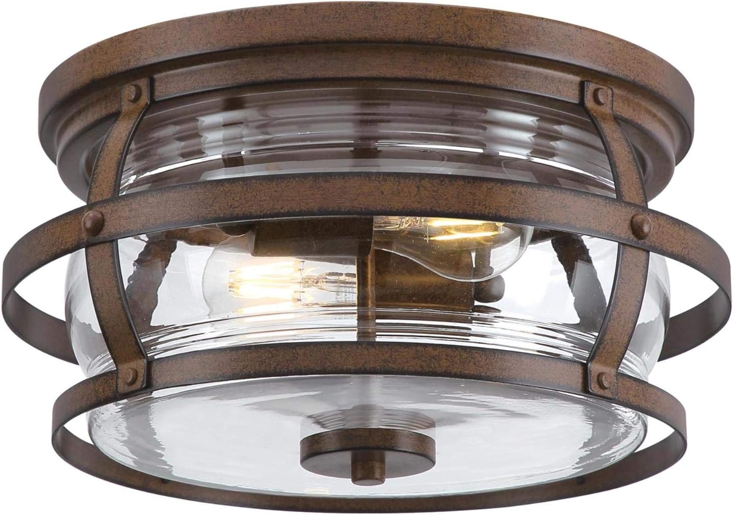 Westinghouse Lighting 6112600 Weatherby – Lámpara de techo empotrada con dos luces para exteriores, 14 pulgadas, acabado de madera de granero,