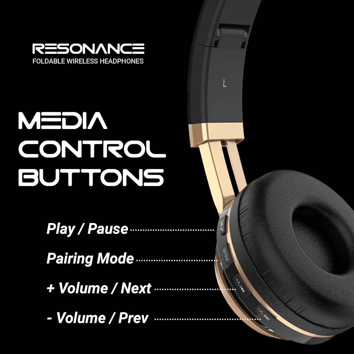 Aduro Resonance Auriculares inalámbricos con micrófono plegables sobre la oreja con micrófono auriculares inalámbricos recargables – negrodorado