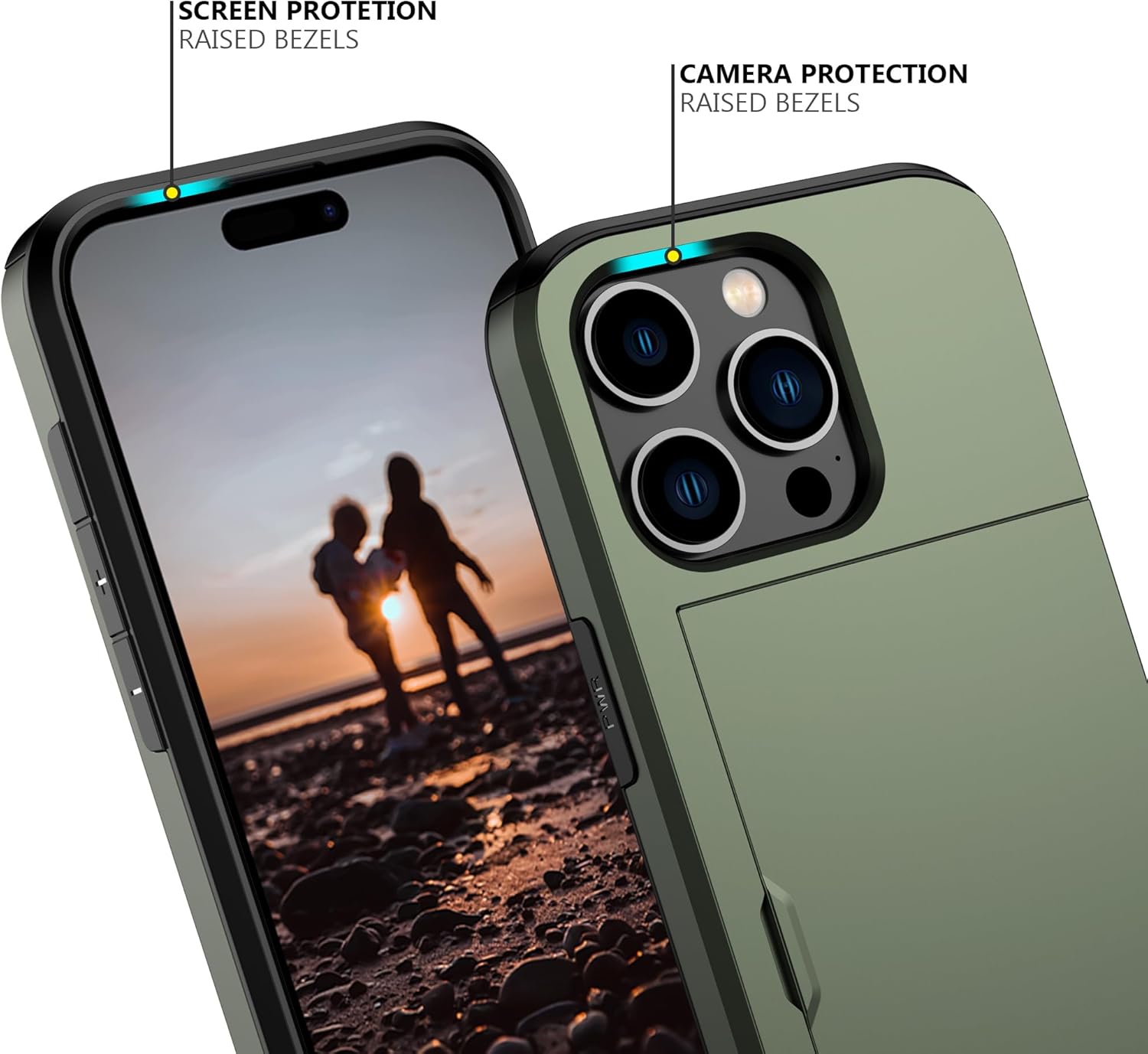 Nvollnoe Funda compatible con iPhone 15 Pro con tarjetero resistente de protección de doble capa a prueba de golpes, ranura para tarjetas oculta,