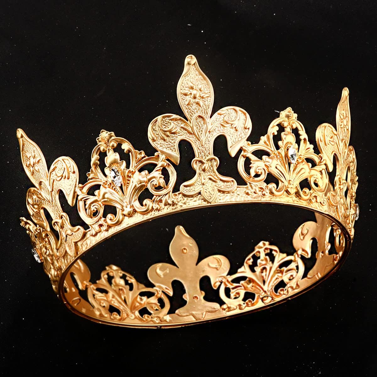 Corona King de metal dorado adornada con cristales para hombre, Metales no preciosos