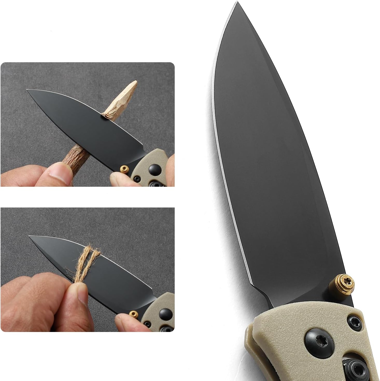 Cuchillos plegables EDC para hombres, apertura manual de polea 7.4 hombres, hoja 8Cr13MoV, vástago de fibra de nailon reforzado, cuchillo plegable