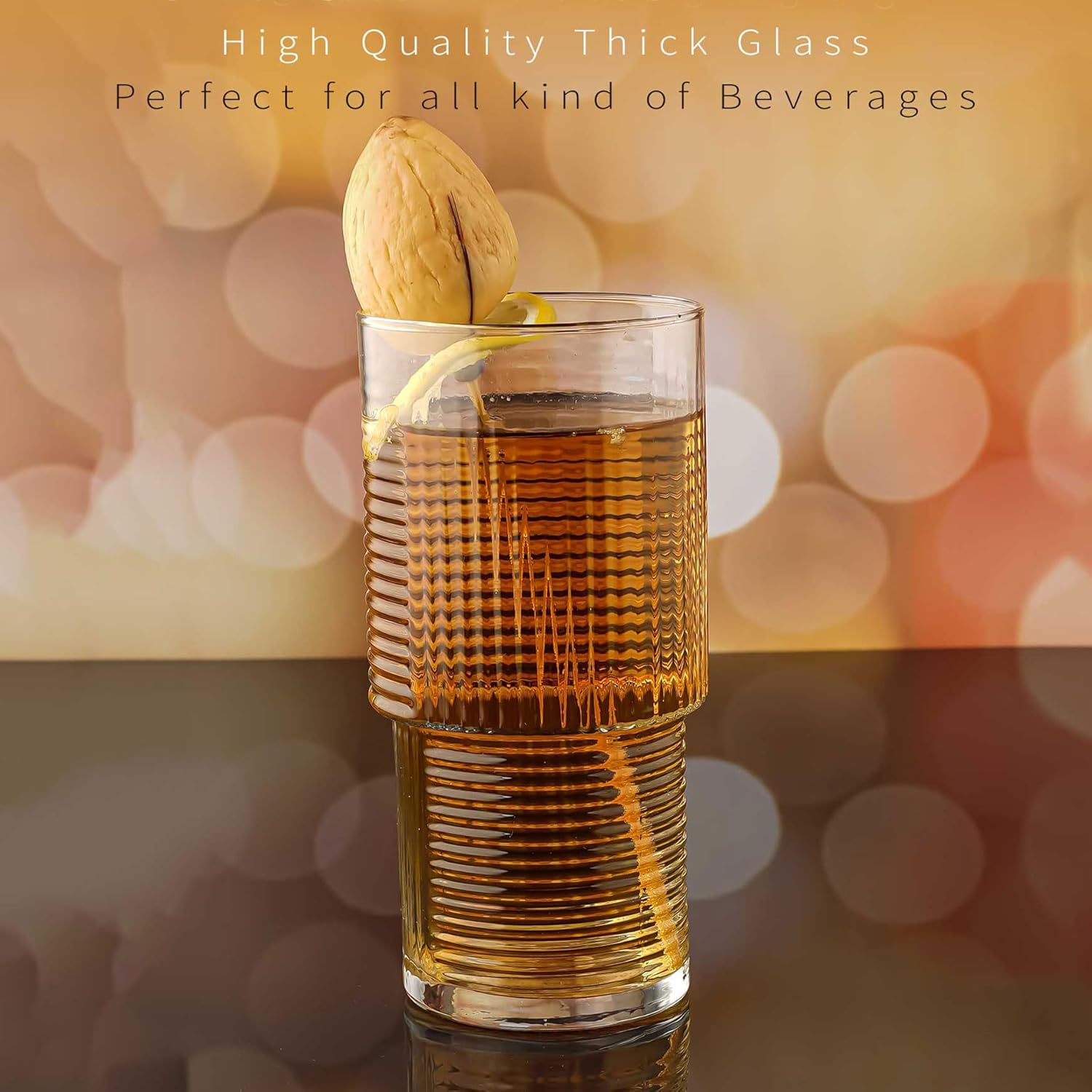 Vasos acanalados, taza de vidrio Highball, 6 vasos apilables, vasos de cóctel, cristalería vintage para cóctel, jugo, té helado, agua, café helado,