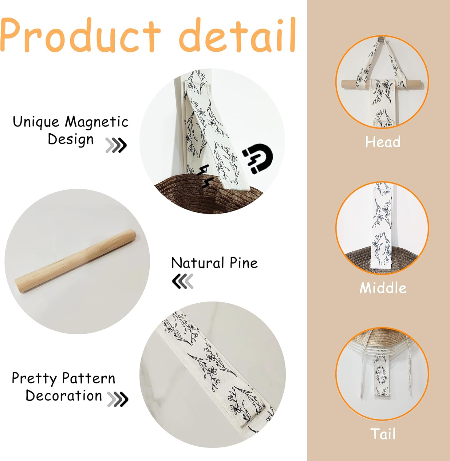 Perchas para sombreros de pared con diseño magnético para colgar en la pared, organizador de gorras para sombreros de ala ancha y varios sombreros