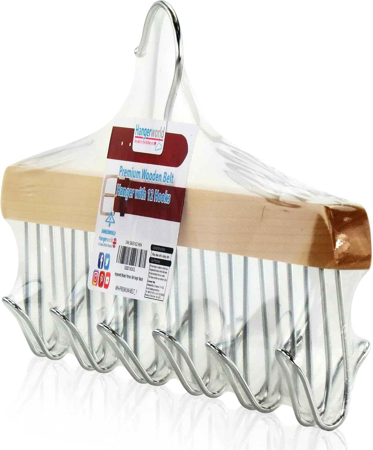 HANGERWORLD Percha de madera para cinturón para armario con 12 ganchos, organizador de joyas, corbata y cinturón