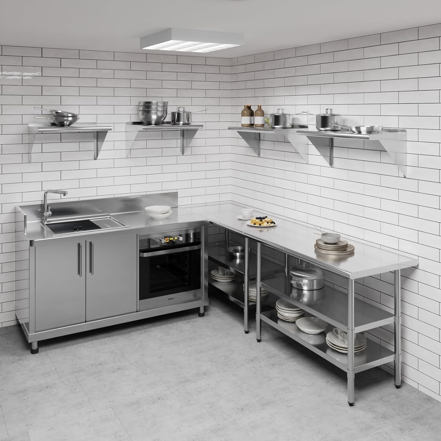 AmGood Estantería de pared de acero inoxidable  Certificado NSF  Estantería metálica para electrodomésticos y equipos  Cocina, Restaurante, Garaje,