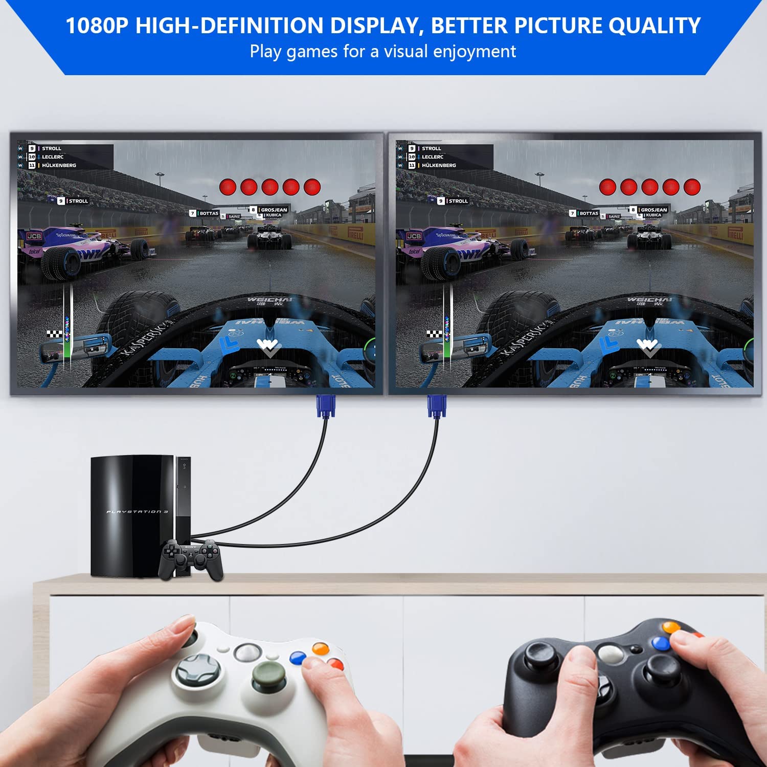 PASOW Cable divisor VGA de doble monitor Y adaptador de video 1 macho a 2 macho, compatible con duplicación de pantalla 1080P Full HD para
