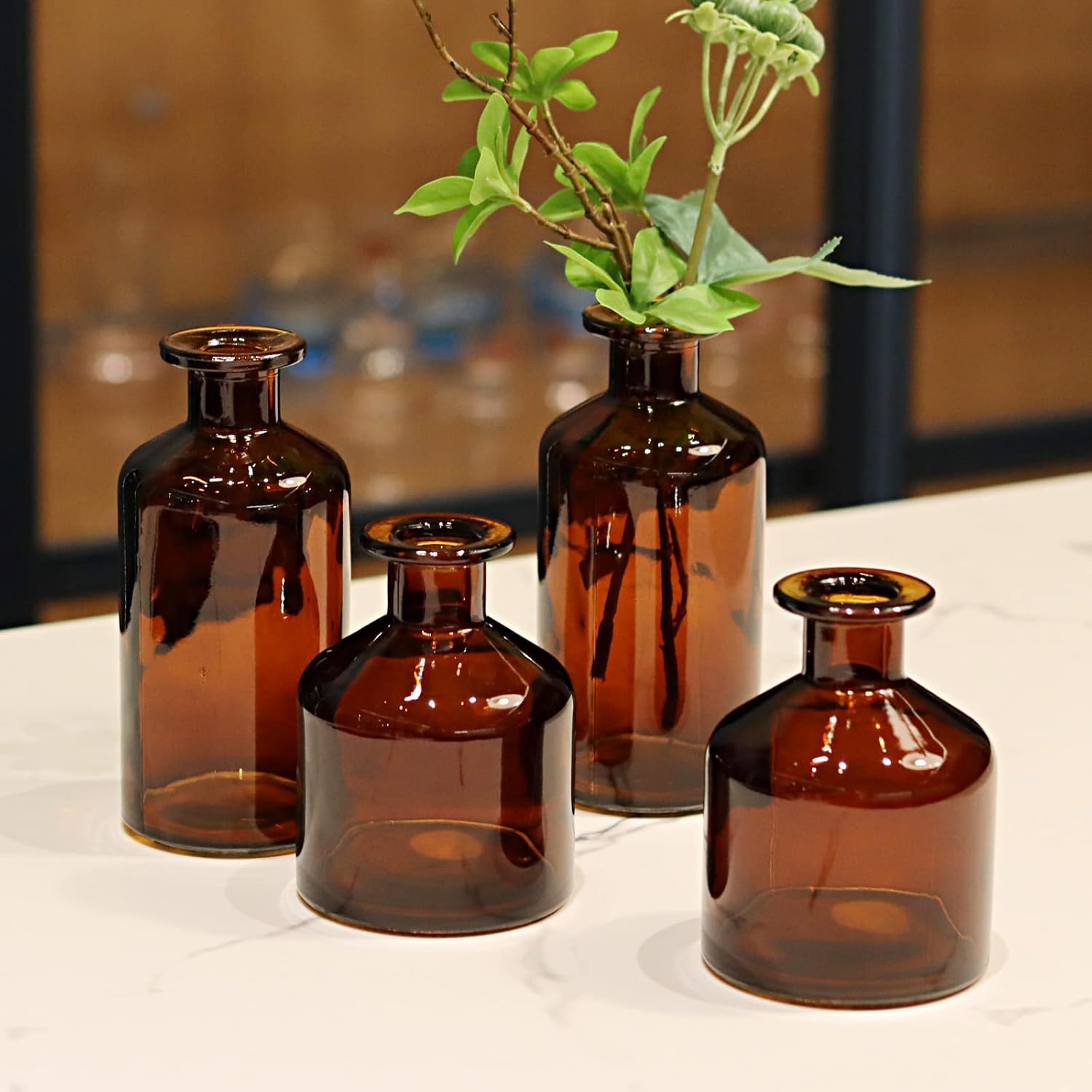 16 jarrones de vidrio ámbar para flores, pequeños jarrones para centros de mesa, mini jarrones de flores a granel para otoño, bodas, fiestas,