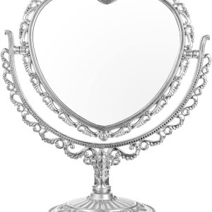 Uonlytech Espejo de belleza en forma de corazón, espejo de corazón plateado, espejo de corazón de doble cara para baño, dormitorio, espejo de regalo Uonlytech Espejo de belleza en forma de corazón, espejo de corazón plateado, espejo de corazón de doble cara para baño, dormitorio, espejo de regalo
