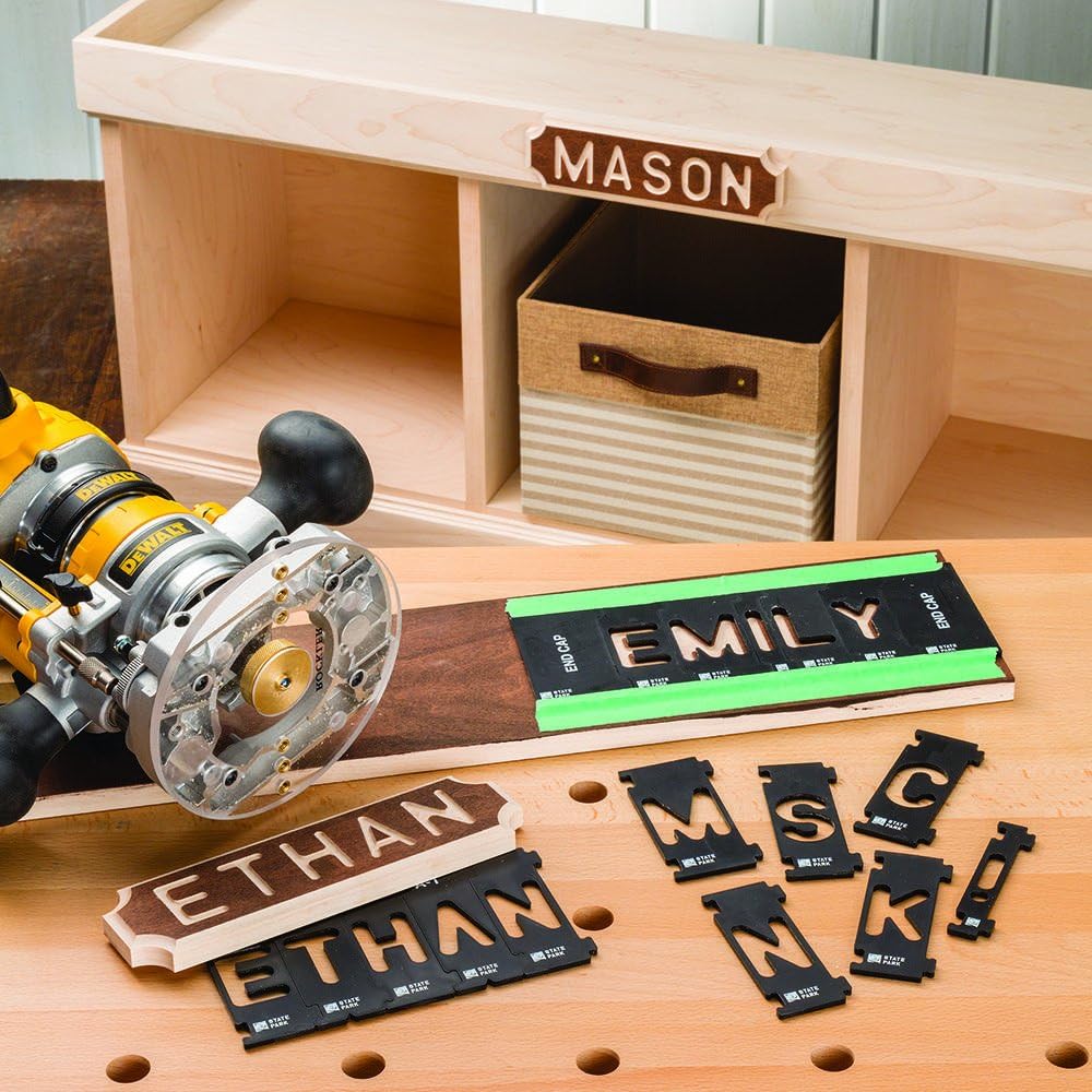Rockler Juego de plantillas de letras de enrutador (1-12 pulgadas de alto – 99 piezas) – Plantilla de enrutador de letras de fuente de State Park –