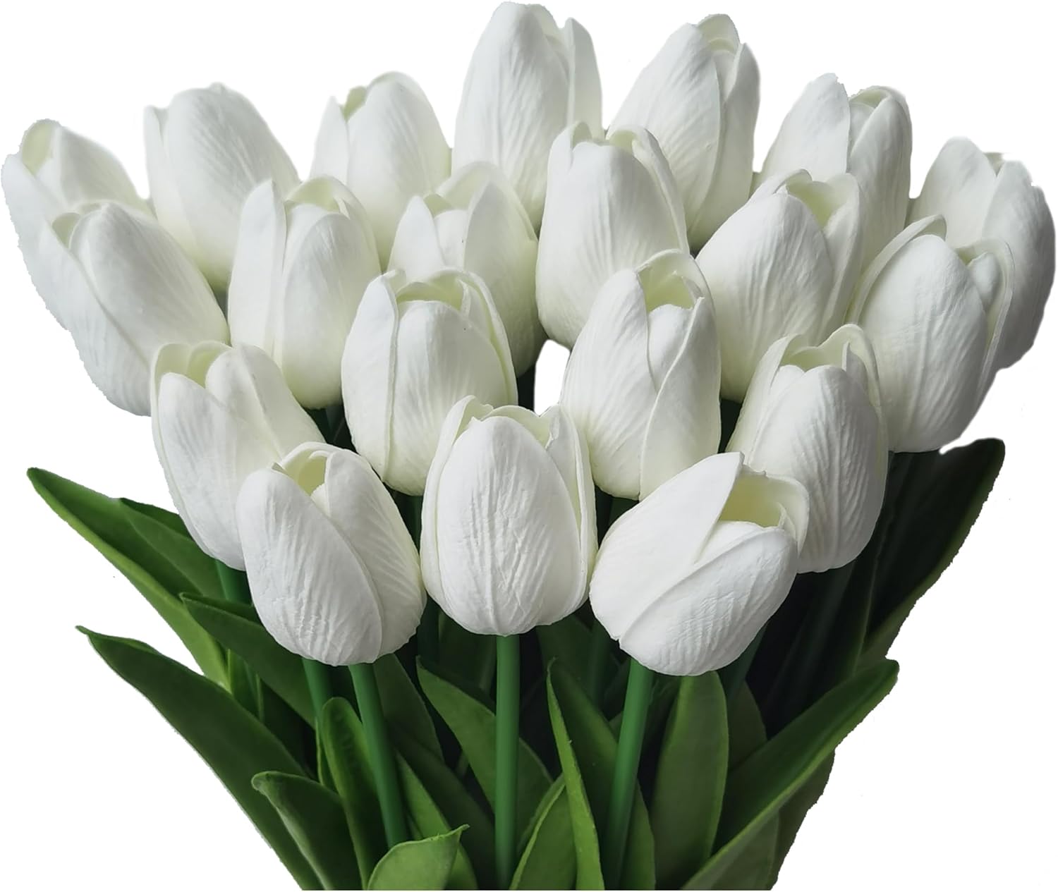 20 tulipanes de flores artificiales blancas de poliuretano de tacto real para decoración del hogar, boda, novia, mano, ramo de flores artificiales