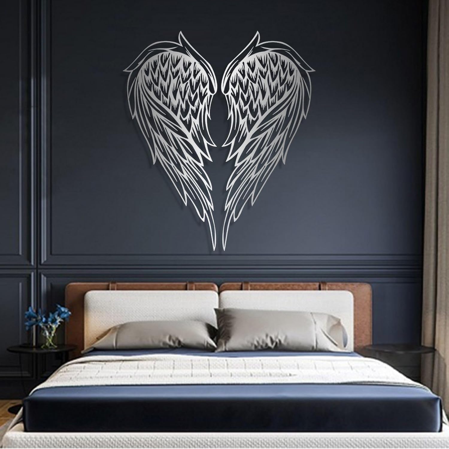 Cadeali Arte de pared de metal con alas de ángel, decoración de escultura de pared de alas de ángel, decoración de pared de metal, para colgar en la