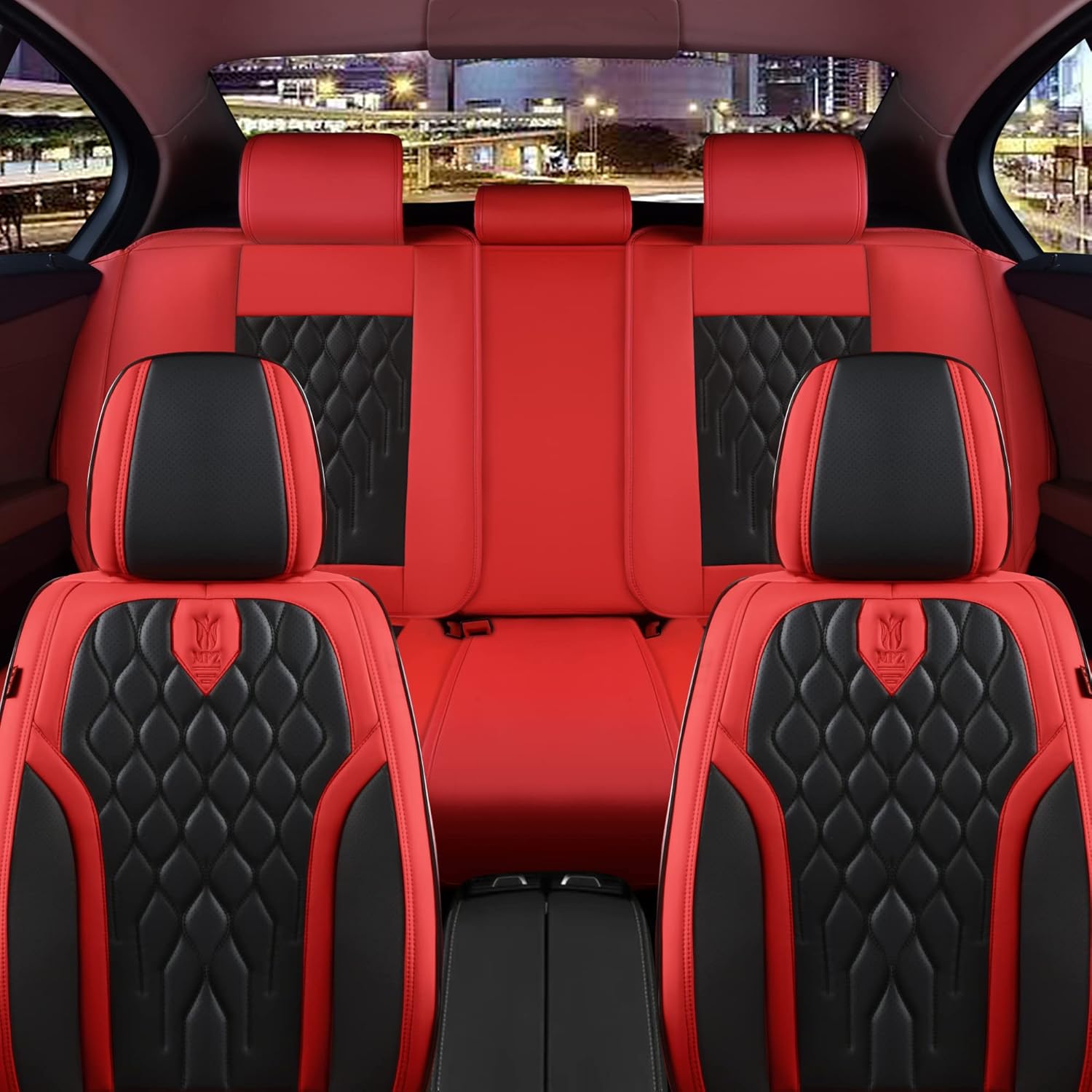 Juego completo de fundas de cuero sintético para asiento de automóvil, ajuste universal para la mayoría de los automóviles (negro y rojo, juego