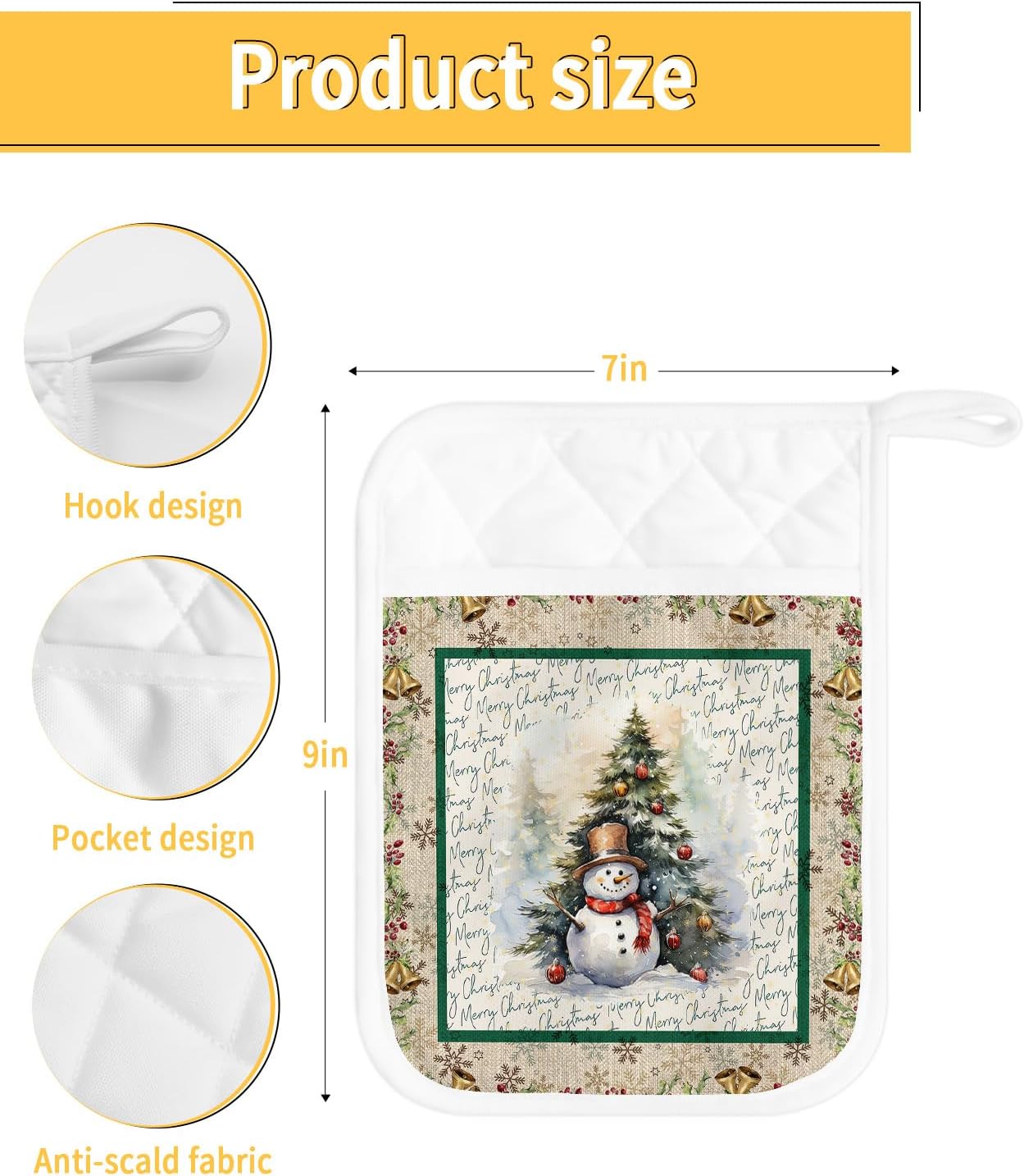 Juego de 3 soportes para ollas de Navidad para cocina, antideslizantes y aislantes de calor, juego de agarraderas de tela de toalla con bolsillo,