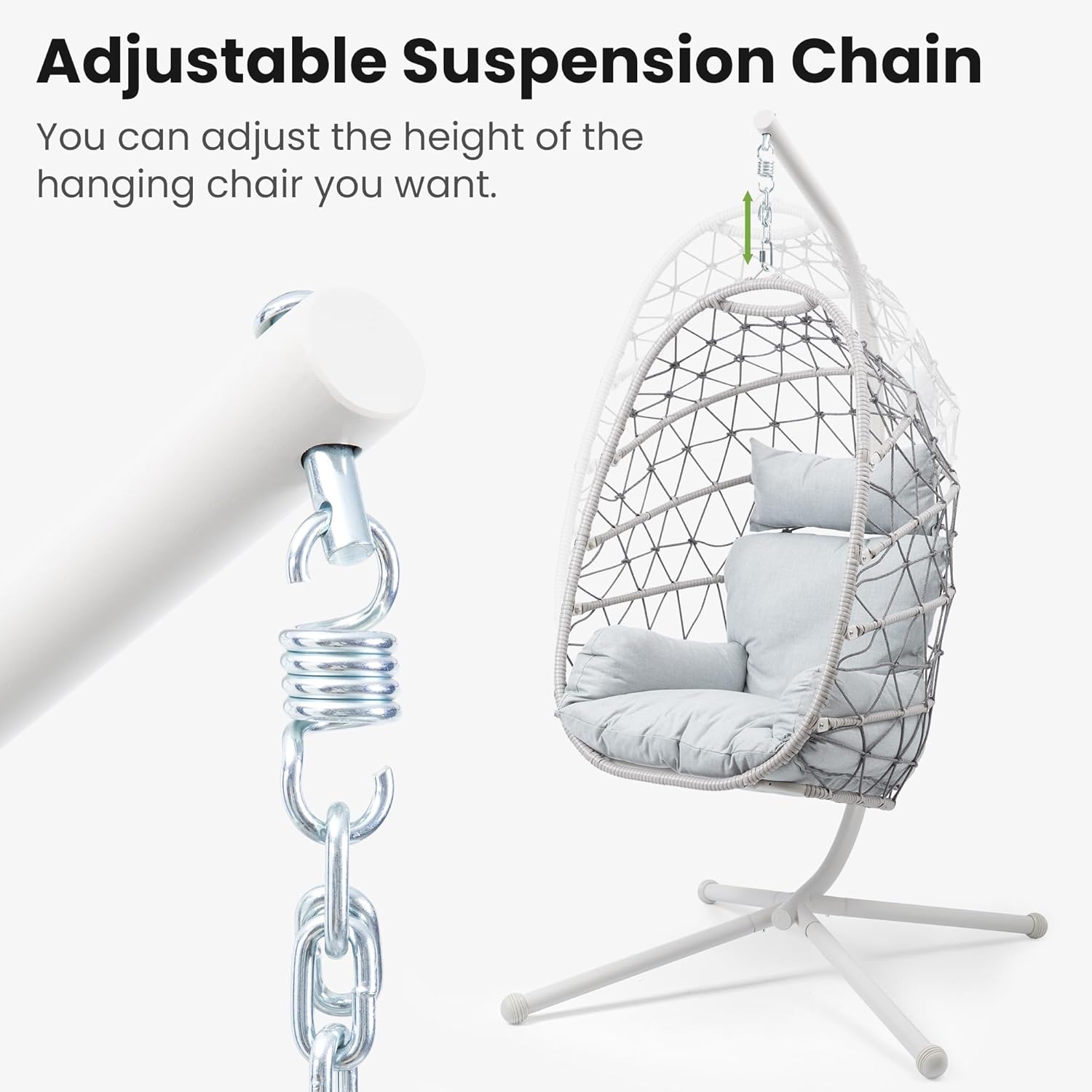 Silla colgante de huevo para exteriores, silla hamaca con soporte para interiores, silla colgante de mimbre bohemia con soporte de 350 libras de