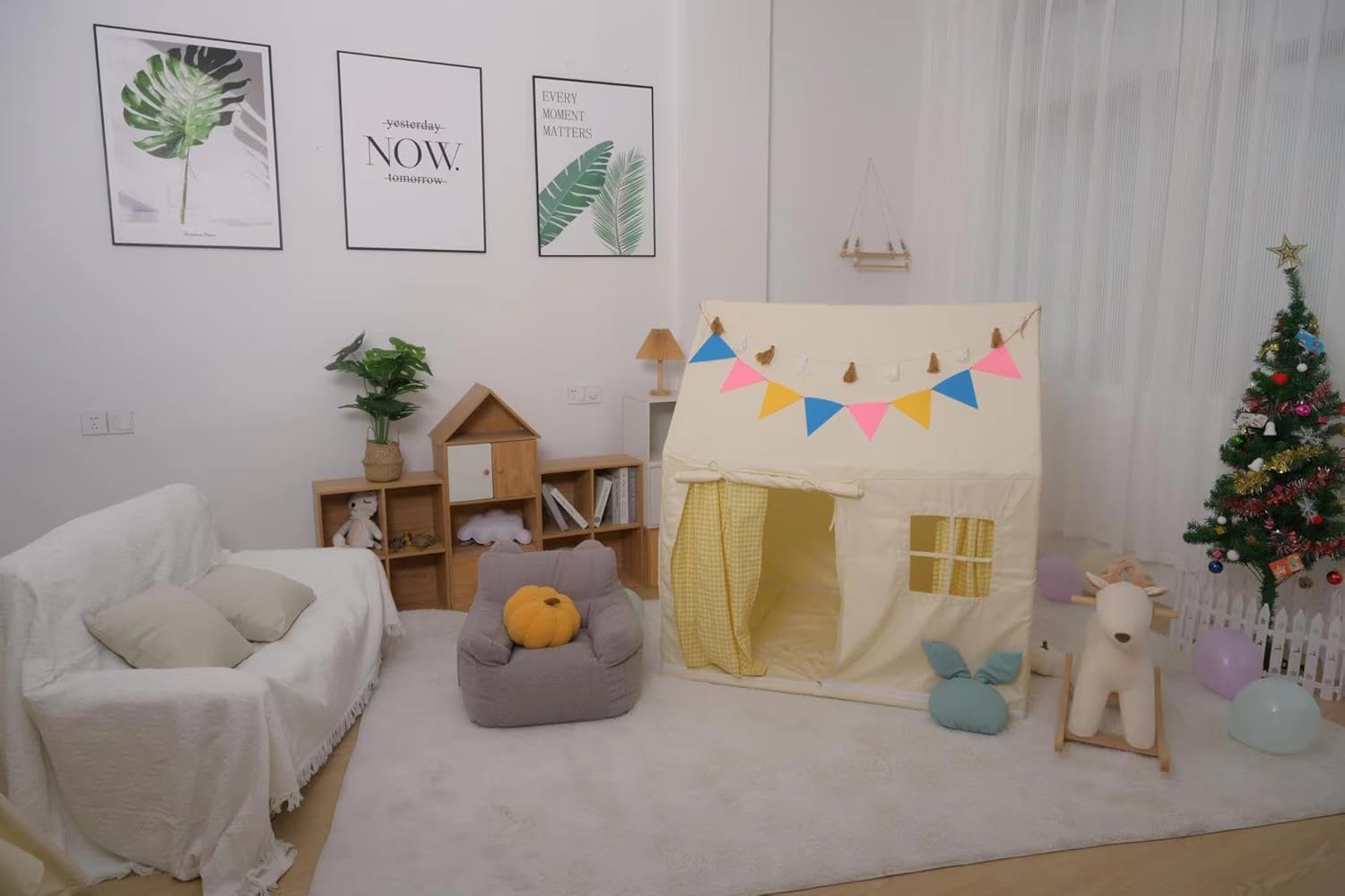 Tienda de campaña con suelo, luz de estrella, tienda de campaña para interiores y exteriores, casa de juegos extra grande con ventanas, fácil de