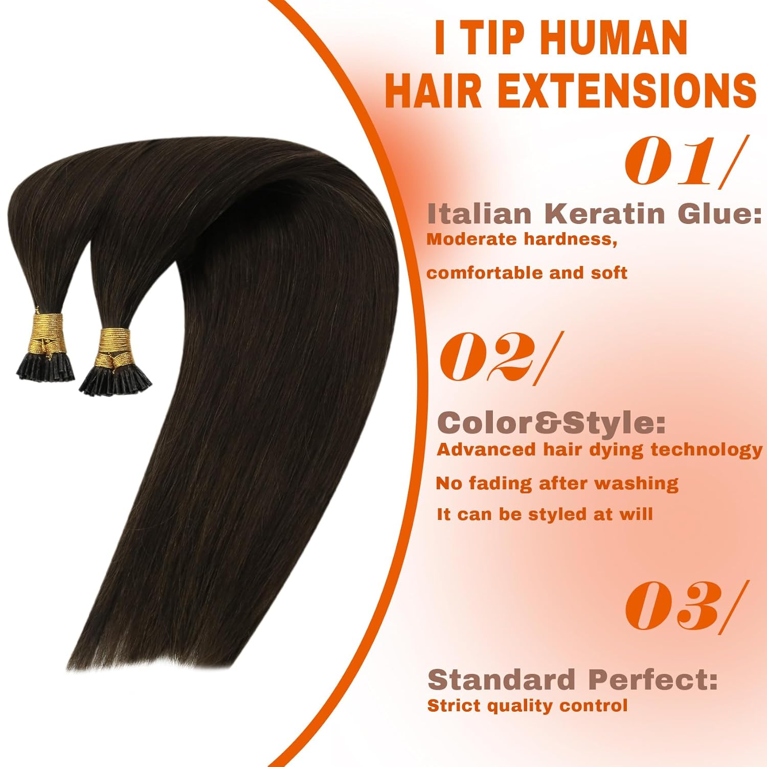Sunny Hair – Extensiones de cabello humano con punta en I 100S, extensiones de cabello humano marrón chocolate preunido, extensiones de cabello