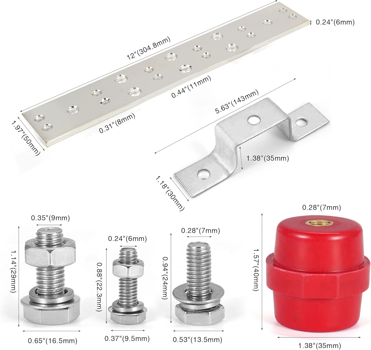 Kit de barra de conexión a tierra TGB de cobre de estaño TGB de 12 pulgadas de longitud y 18 agujeros, 0.24 x 1.97 x 12 pulgadas barra de bus con 12