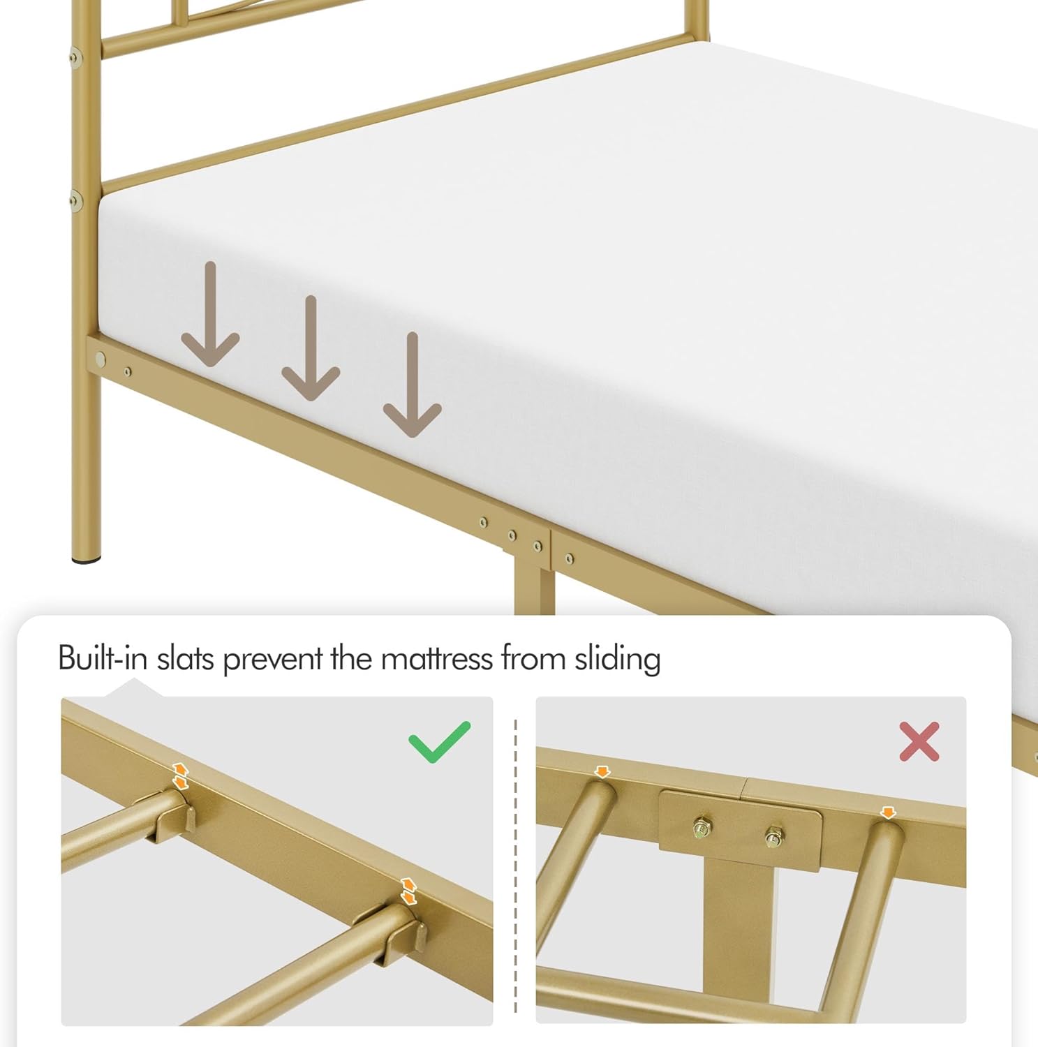 Yaheetech Base de cama de metal individual, base de cama con plataforma, base de colchón con cabecera y estribo de diseño curvo, soporte resistente,