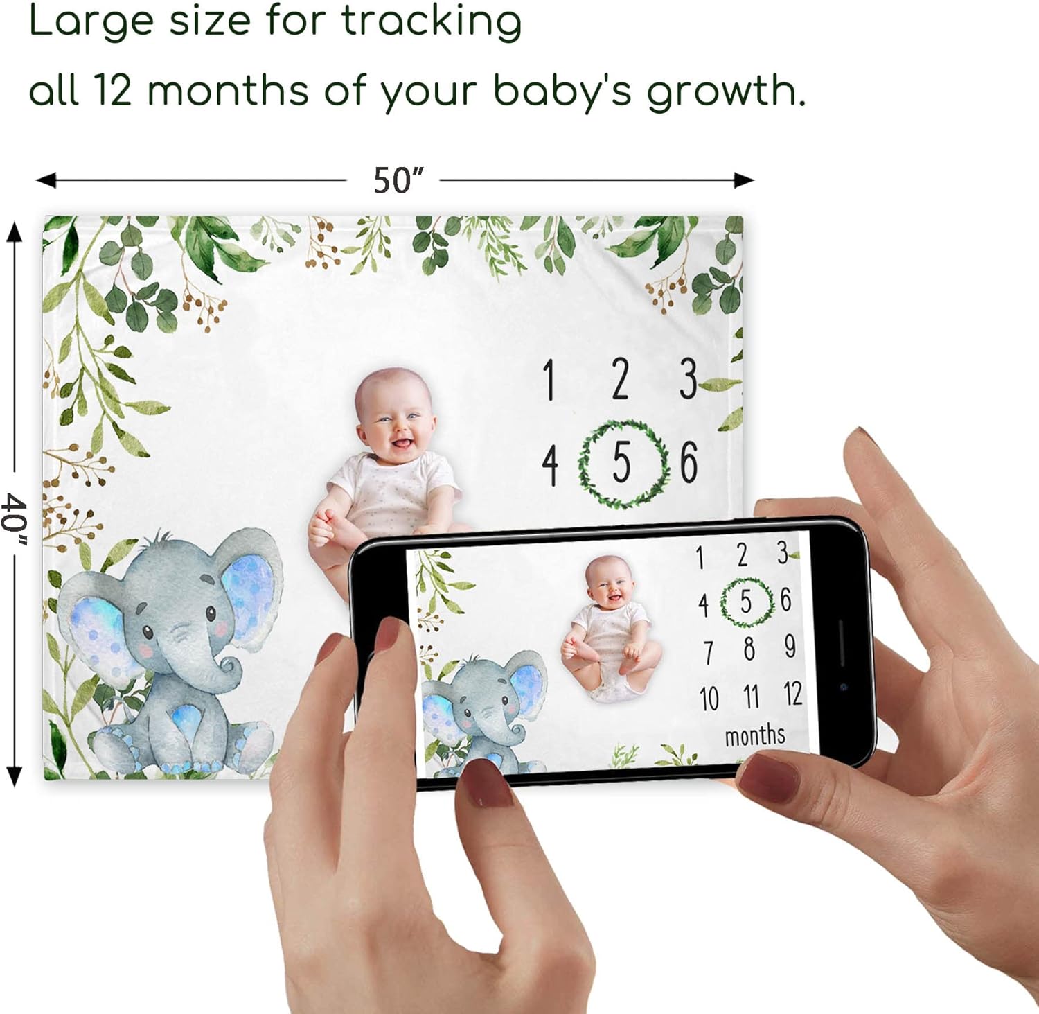 Yuzioey Manta mensual de hitos para bebé, elefante, manta de fotos de bebé de elefante safari, regalo para nuevas mamás, baby shower, Watch Me Grow