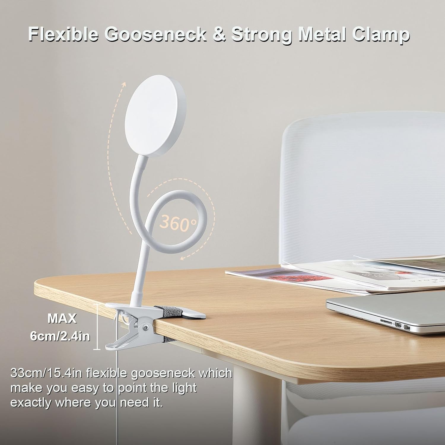 KAiSnova 10W 66 LED Clip en luz 5 colores y 10 niveles de brillo Clip de la lámpara de la lámpara en la lámpara de escritorio 2 temporizadores