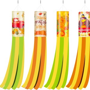 4 piezas de calcetines de viento de otoño para Acción de Gracias, pavo, calabaza, hoja de arce, camión, cosecha, calabaza, banderas de manga de 4 piezas de calcetines de viento de otoño para Acción de Gracias, pavo, calabaza, hoja de arce, camión, cosecha, calabaza, banderas de manga de