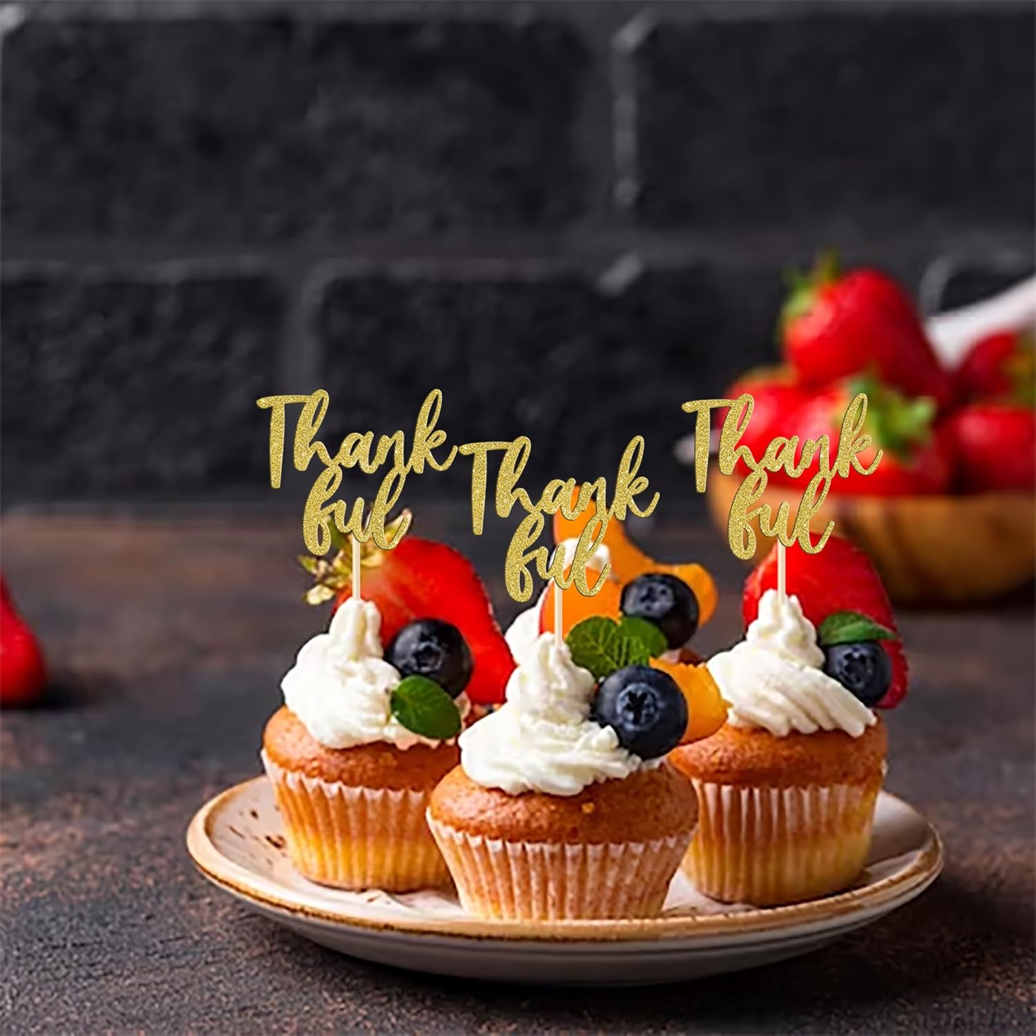 Paquete de 24 adornos para cupcakes con purpurina con purpurina para dar gracias, decoración de pasteles para el día de Acción de Gracias, para baby