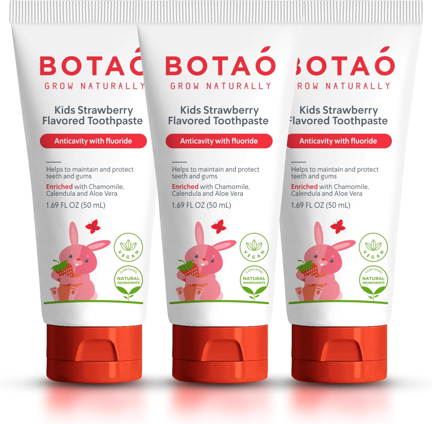 Pasta de dientes para niños, pasta dental anticaries con flúor natural con sabor a fresa, máxima protección de caries, verificada por EWG, vegana,