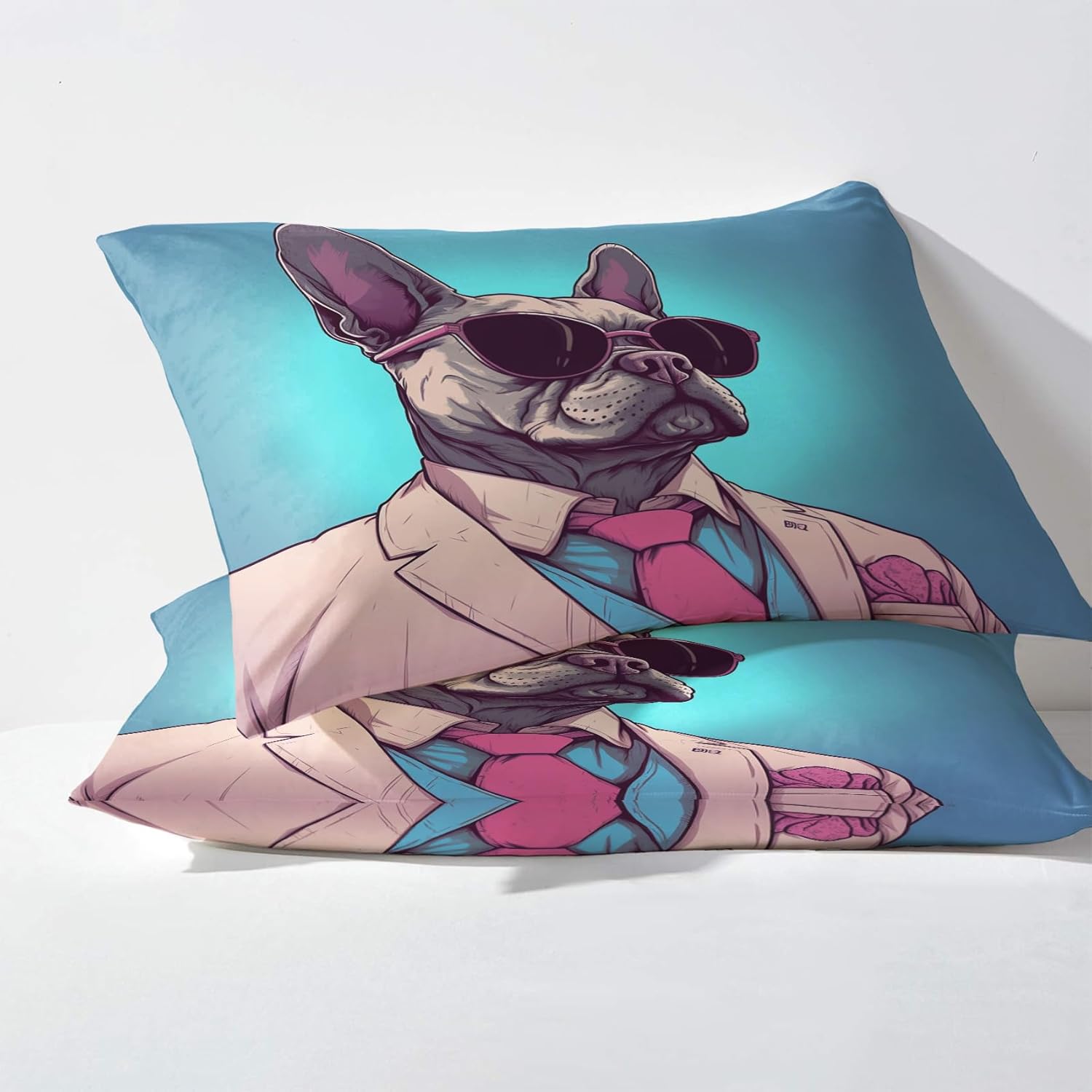 Bulldog Sábanas tamaño California King, divertidas sábanas para perro, sábanas y fundas de almohada estampadas de 4 piezas, sábana bajera ajustable