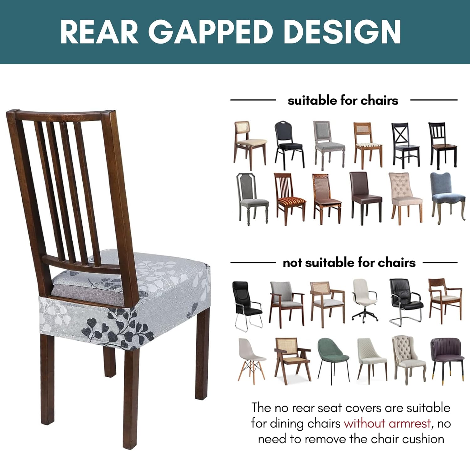 SearchI Juego de 6 fundas elásticas para asiento de silla de comedor, suaves, extraíbles y lavables, de poliéster, elastano, geométricas y flores