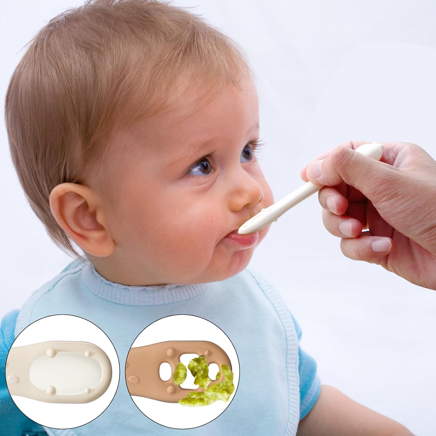 Cucharas para bebé, cucharas de destete LED para la etapa 1 + etapa 2, cucharas para niños pequeños con gomas de punta suave, 2 cucharas de silicona