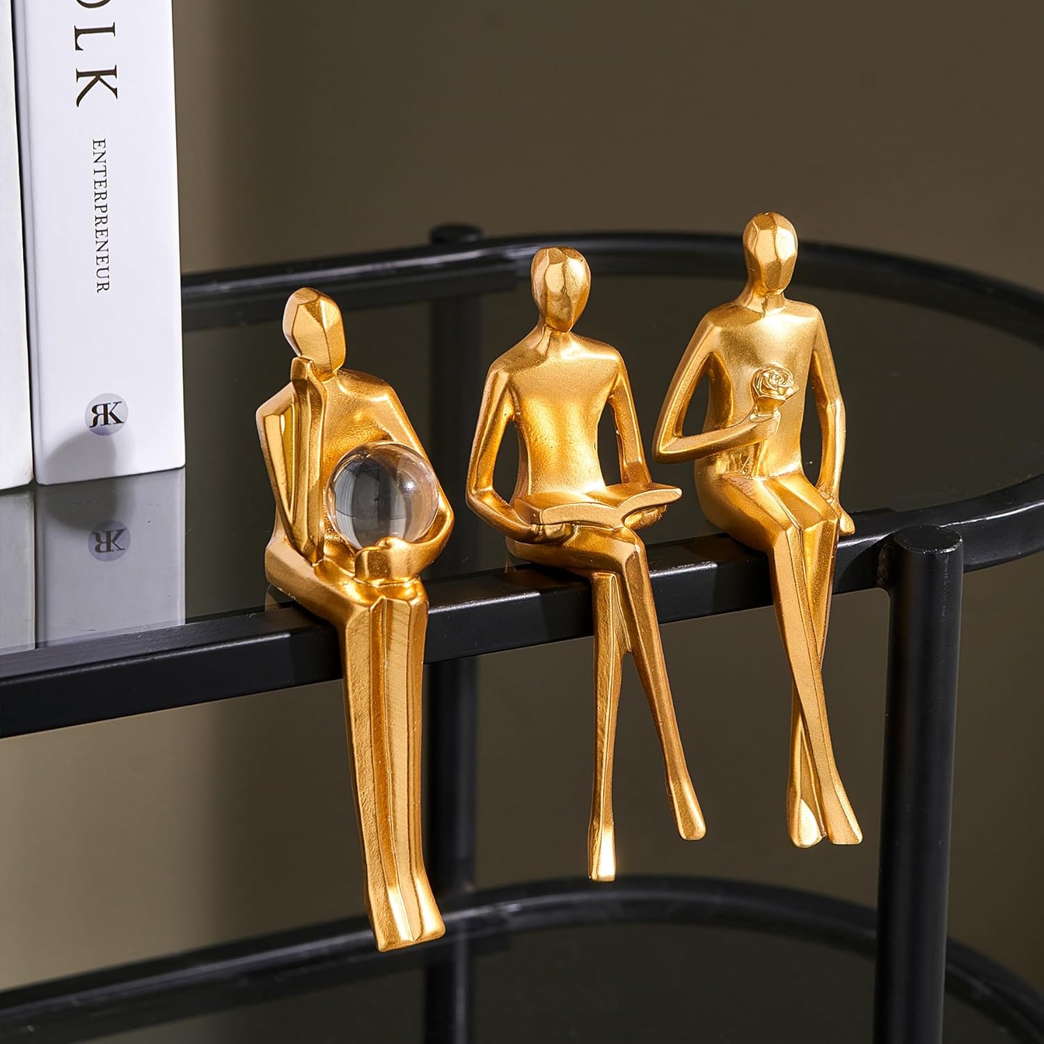 Estatua de Thinker – Escultura de arte abstracto, figuras coleccionables de resina dorada para el hogar, sala de estar, oficina, estante, gran idea