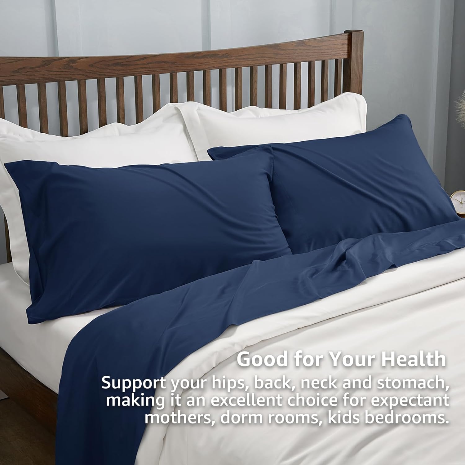 CozyLux Juego de 2 fundas de almohada color azul marino tamaño King, rayón derivado de bambú refrescante con cierre de sobre, fundas de almohada