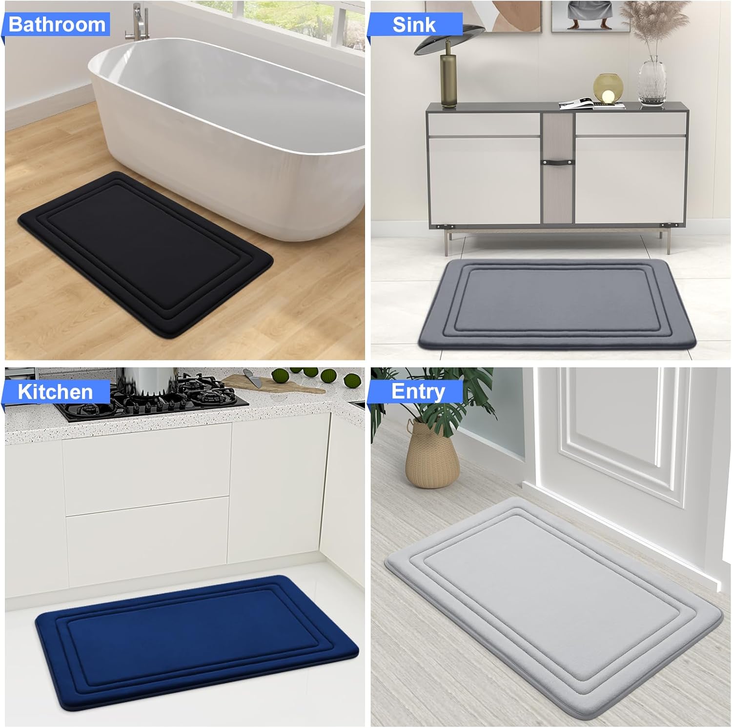 Grandaily Alfombra de baño de espuma viscoelástica de 24 x 16 pulgadas, ultrasuave, antideslizante y absorbente, lavable a máquina, cómoda alfombra