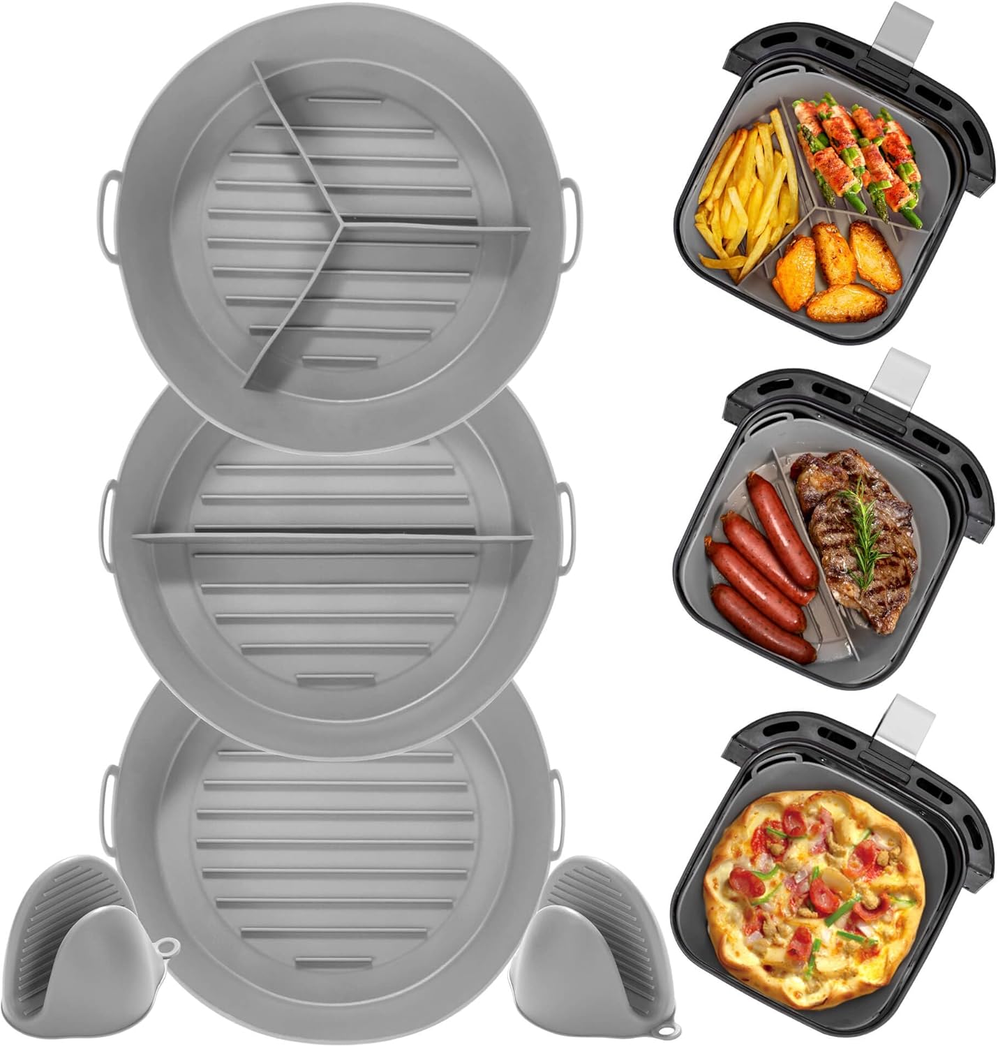 3 paquetes de forros de silicona para freidora de aire con divisores y guantes de horno gratis. Forros para freidora de aire ninja. Forros de papel