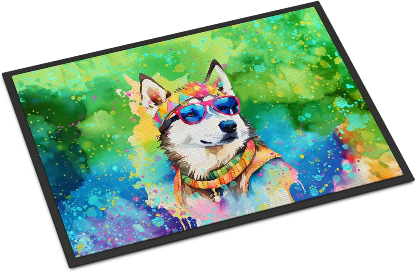 Caroline’s Treasures DAC2564JMAT Siberian Husky Hippie Dawg Indoor or Outdoor Mat 24×36 Front Door Mat Indoor Outdoor Rugs for Entryway, Non Slip