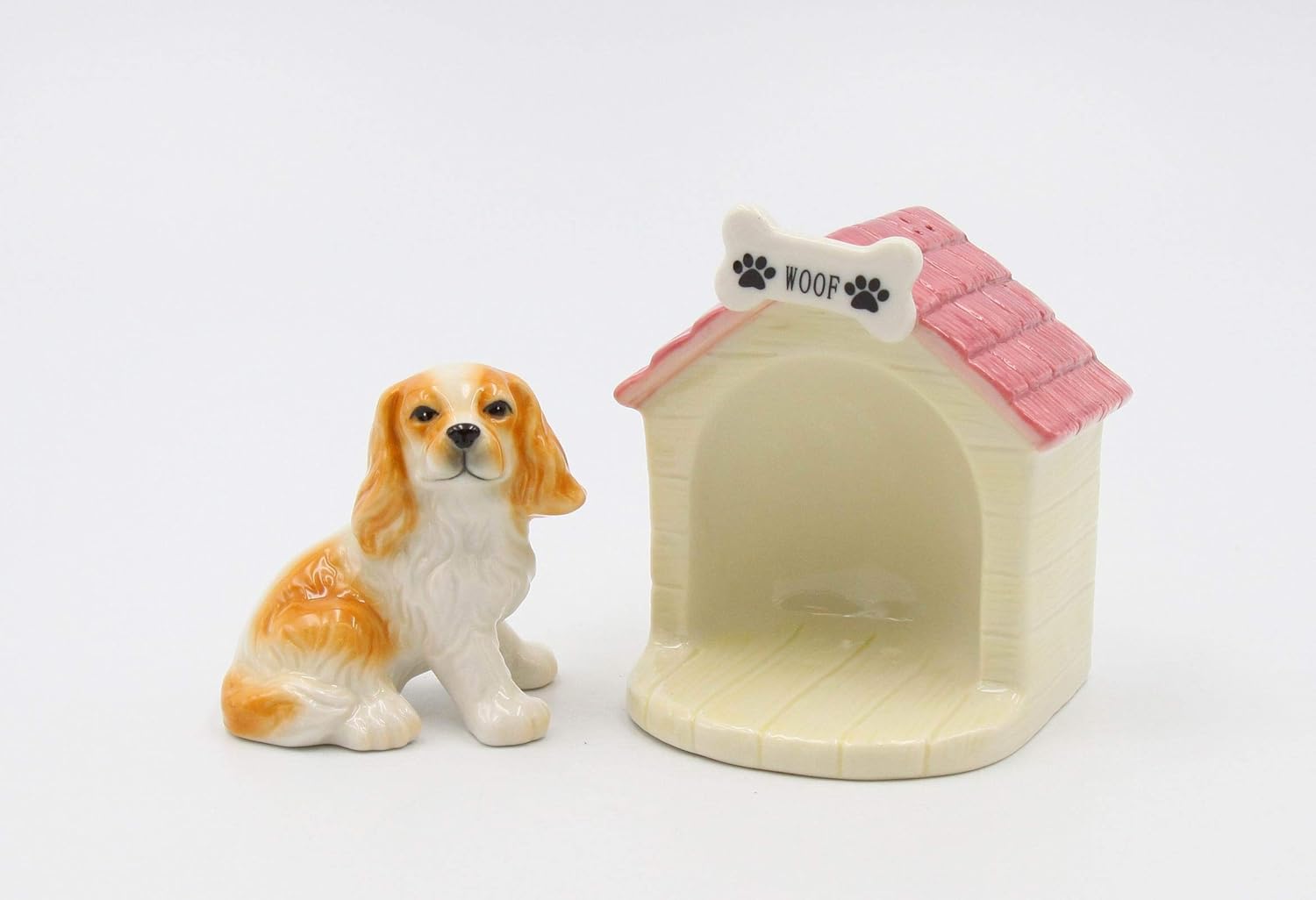 Juego de cocker spaniel de porcelana fina con casa para perros, salero y pimentero, 3-38 pulgadas de alto