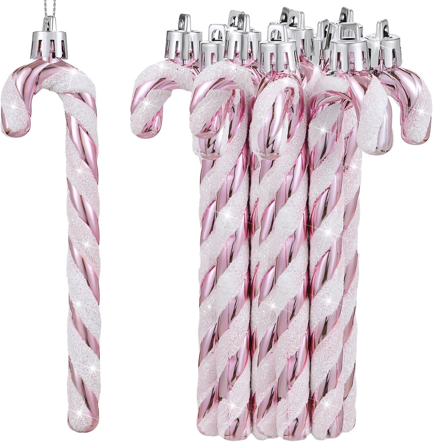 Sotiff Bastones de caramelo de Navidad, adornos de plástico con purpurina, bastón de caramelo para árbol de Navidad, decoraciones colgantes para