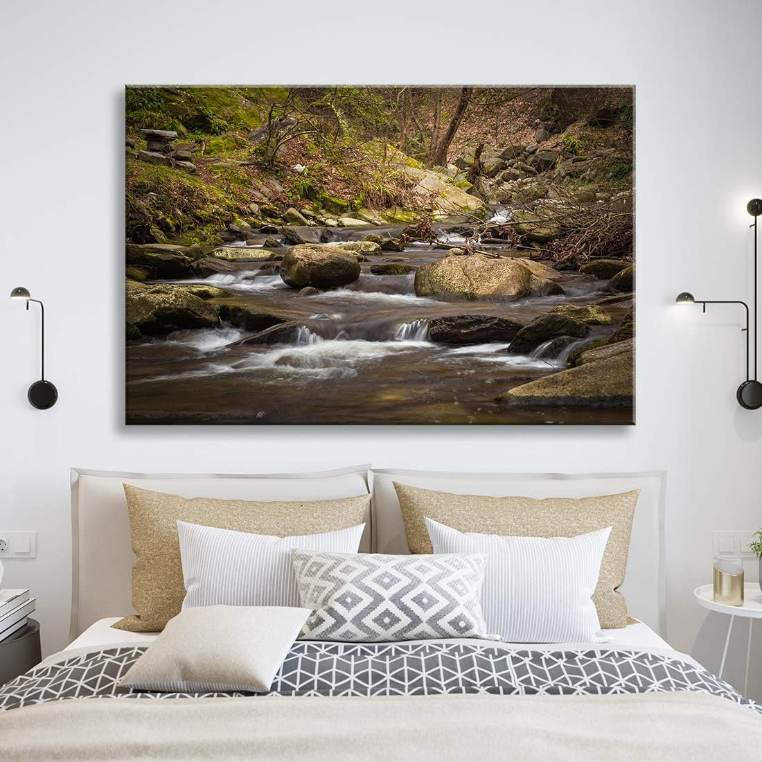 Looife Lienzo decorativo para pared, 24 x 16 pulgadas, arroyo de montaña con árboles, decoración de pared para sala de estar y dormitorio, pintura