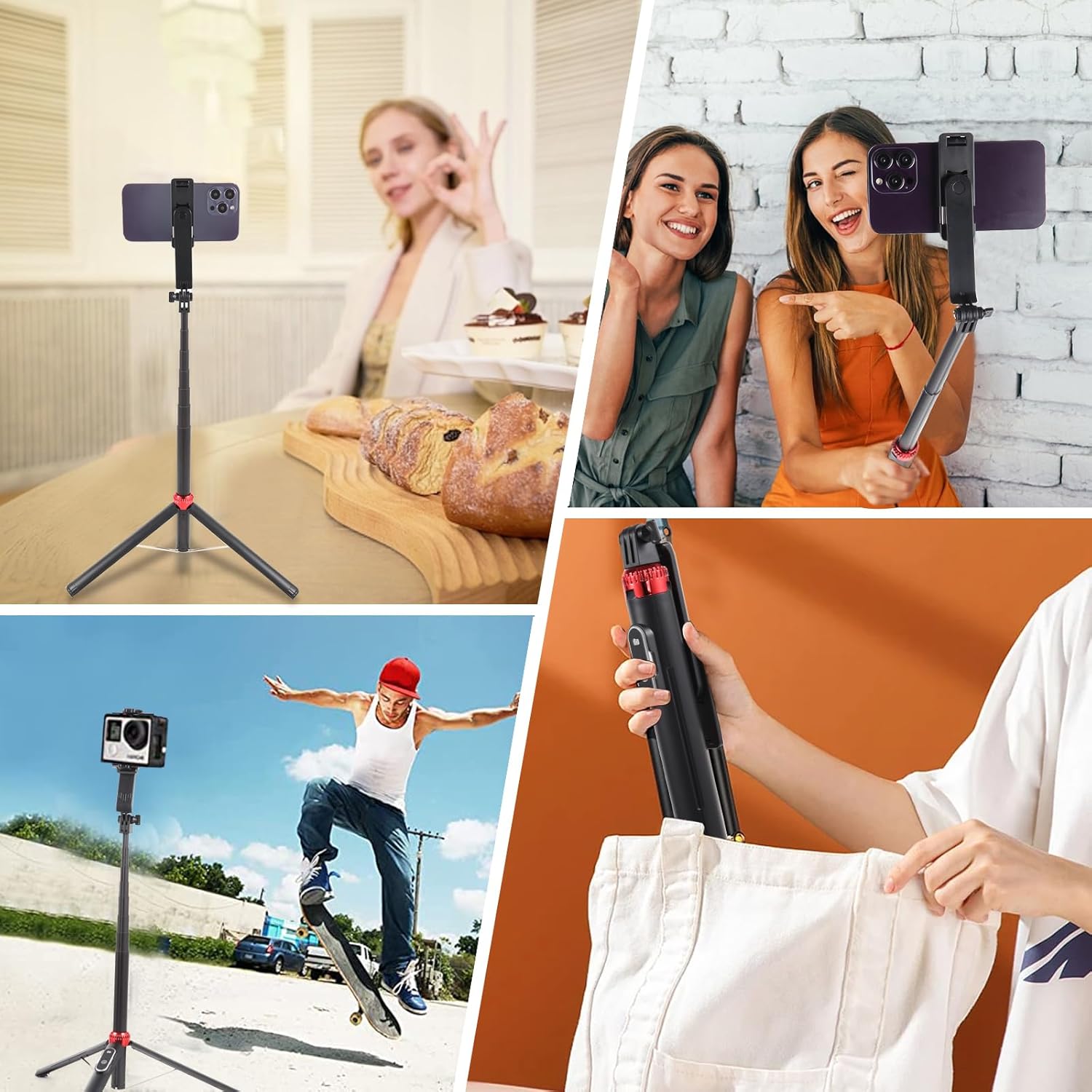 Trípode de teléfono de 60 pulgadas y palo para selfie, trípode extensible portátil para teléfono, soporte de trípode de aleación de aluminio con