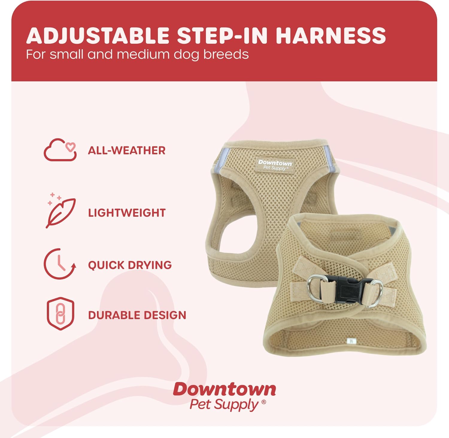 Downtown Pet Supply Arnés para perro sin tirones, talla XXS, caqui, arnés ajustable con tela de malla acolchada y ribete reflectante, arnés de