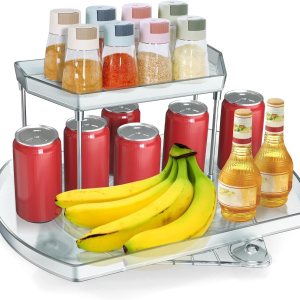 Lazy Susan de 2 niveles para refrigerador, cubos organizadores giratorios de 360, 16.54 x 11.02 x 5.91 pulgadas, organizadores de refrigerador y Lazy Susan de 2 niveles para refrigerador, cubos organizadores giratorios de 360, 16.54 x 11.02 x 5.91 pulgadas, organizadores de refrigerador y