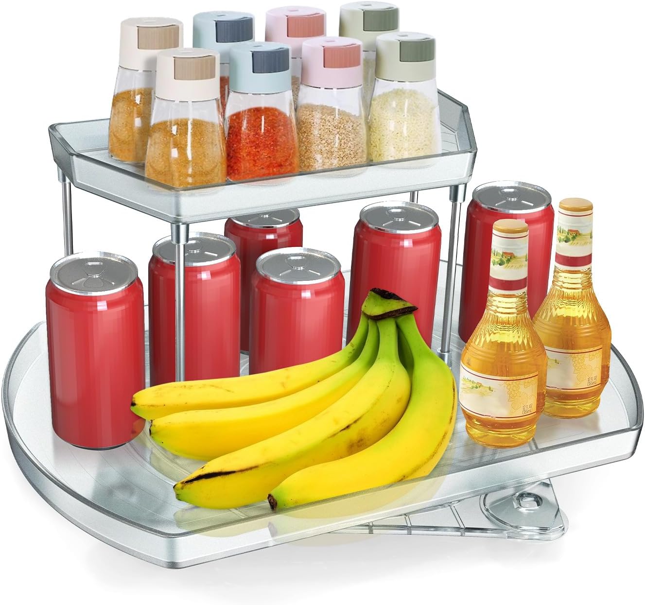 Lazy Susan de 2 niveles para refrigerador, cubos organizadores giratorios de 360, 16.54 x 11.02 x 5.91 pulgadas, organizadores de refrigerador y