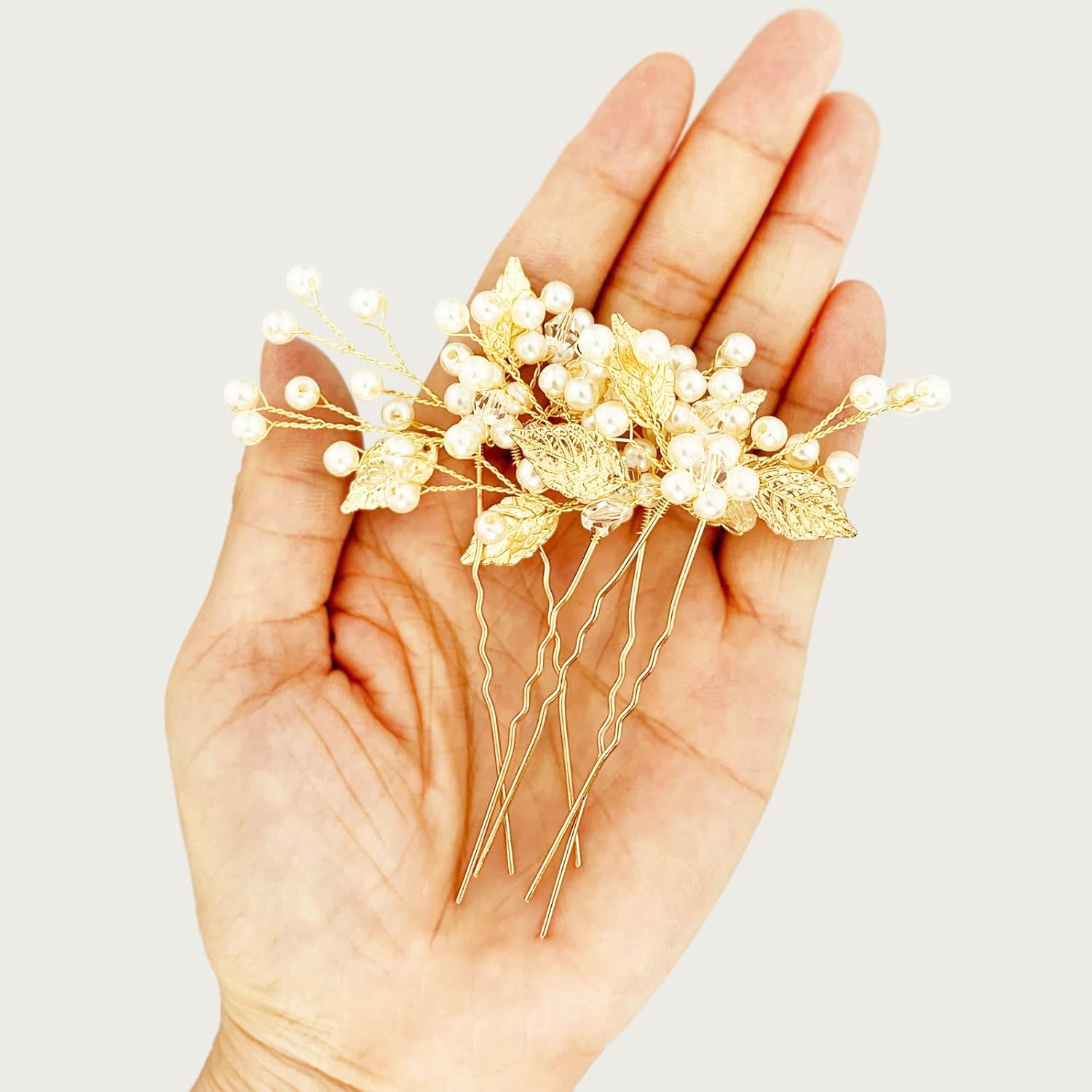 PRETTYLIFE Juego de 3 horquillas para el pelo de boda con forma de U y hojas doradas, accesorios para la cabeza para novias, mujeres, niñas,