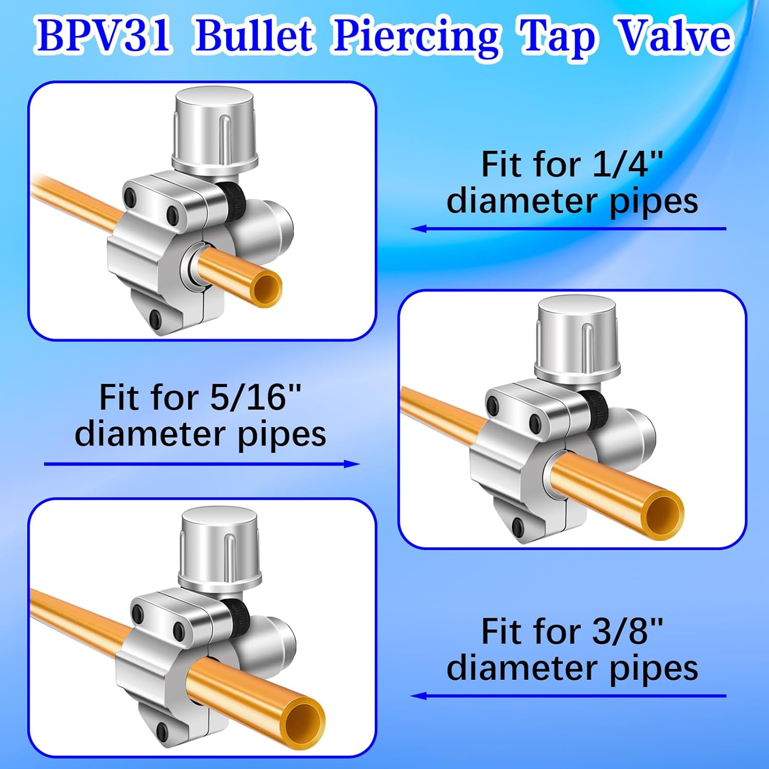 FANOVO BPV31D Kit de válvula de perforación de bala, 4 piezas BPV-31 Kit de válvula de grifo para refrigerador, para tubo universal de refrigerador