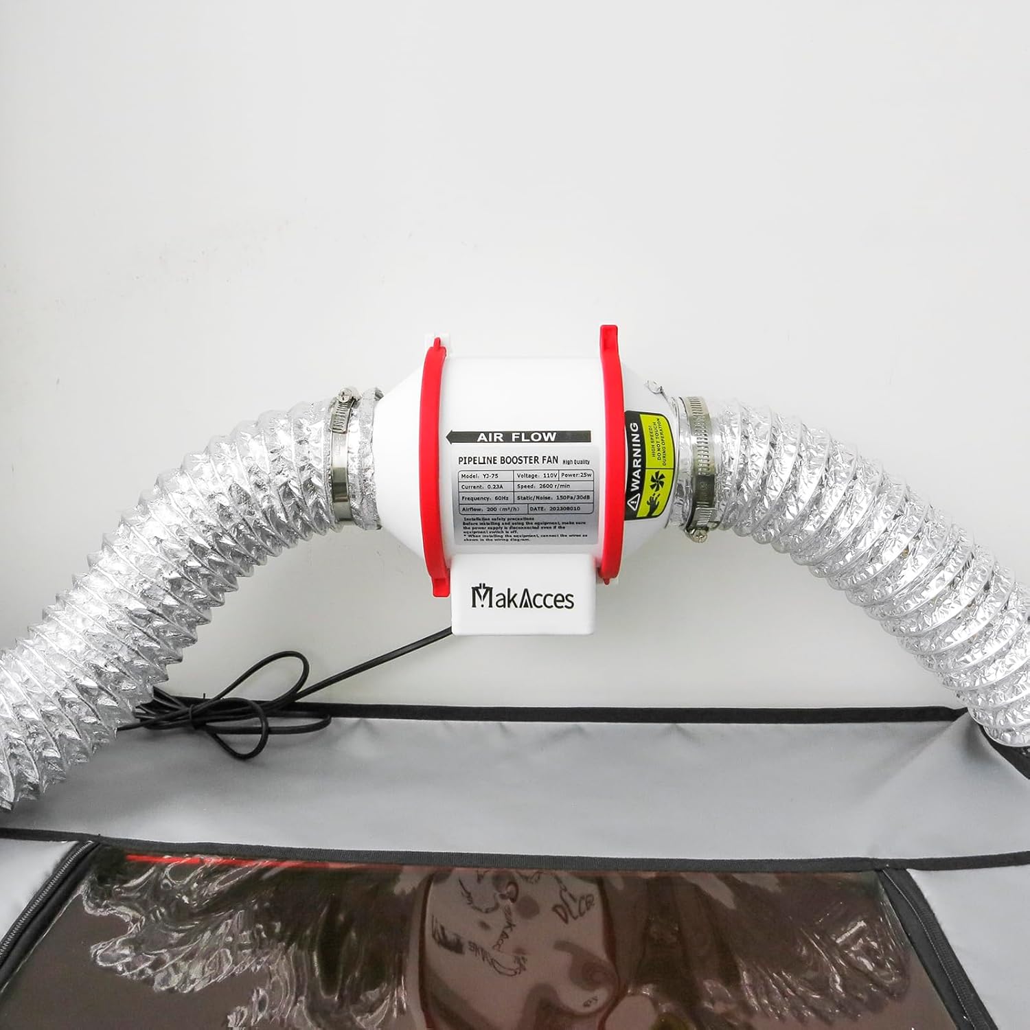 Potente ventilador de conducto de 3 pulgadas con tubo de 1.5M, motor de cobre, flujo de aire mejorado, bajo nivel de ruido para extracción eficiente