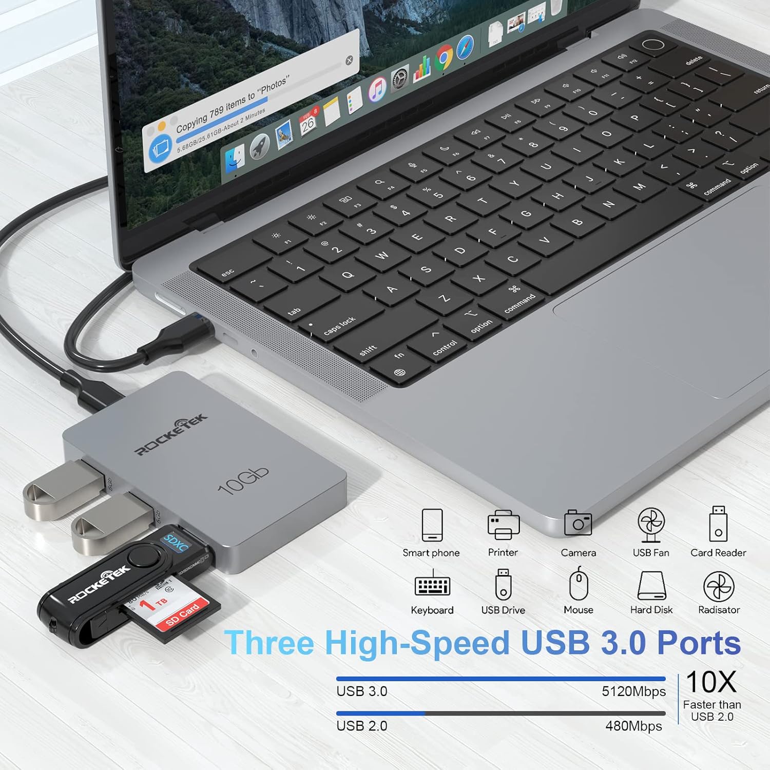 Adaptador de concentrador USB-C Gen 2 de 7 puertos 3 puertos USB-C de 10 Gbs Gen 2, 3 puertos USB 3.0 de 5 GB, Hub USB C de 100 W con datos de 5 GB,
