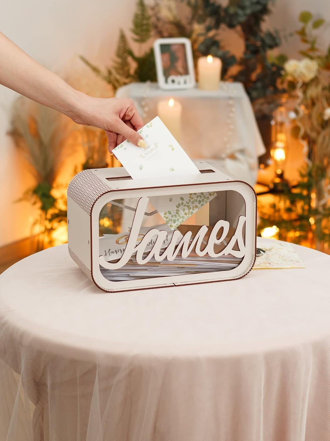 Caja de tarjetas de boda, caja de tarjetas de boda personalizada, caja de madera rústica, caja de recuerdos para decoración de boda, nombre y fecha