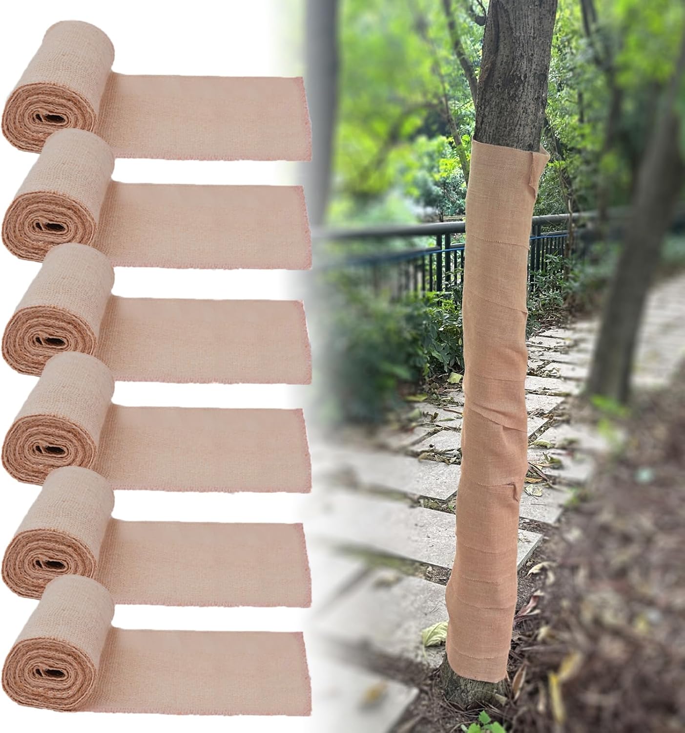 6 rollos de 7.8 x 9.8 pies de arpillera natural para plantas de invierno, vendaje de protección contra congelación, envoltura de corteza de tela