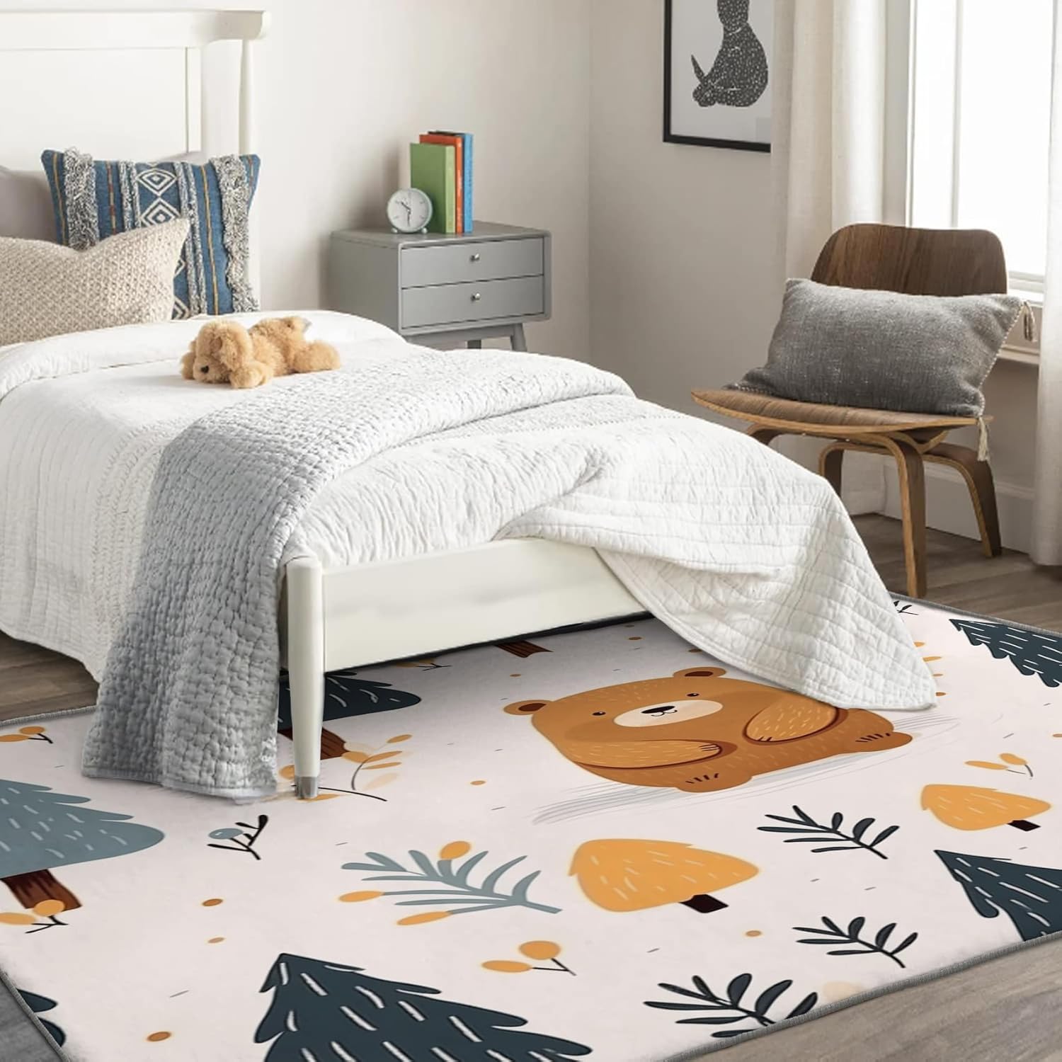 Alfombra para niños y decoración del hogar, alfombra de 3 x 4, lindas alfombras de oso para sala de estar, dormitorio, alfombra de animales de