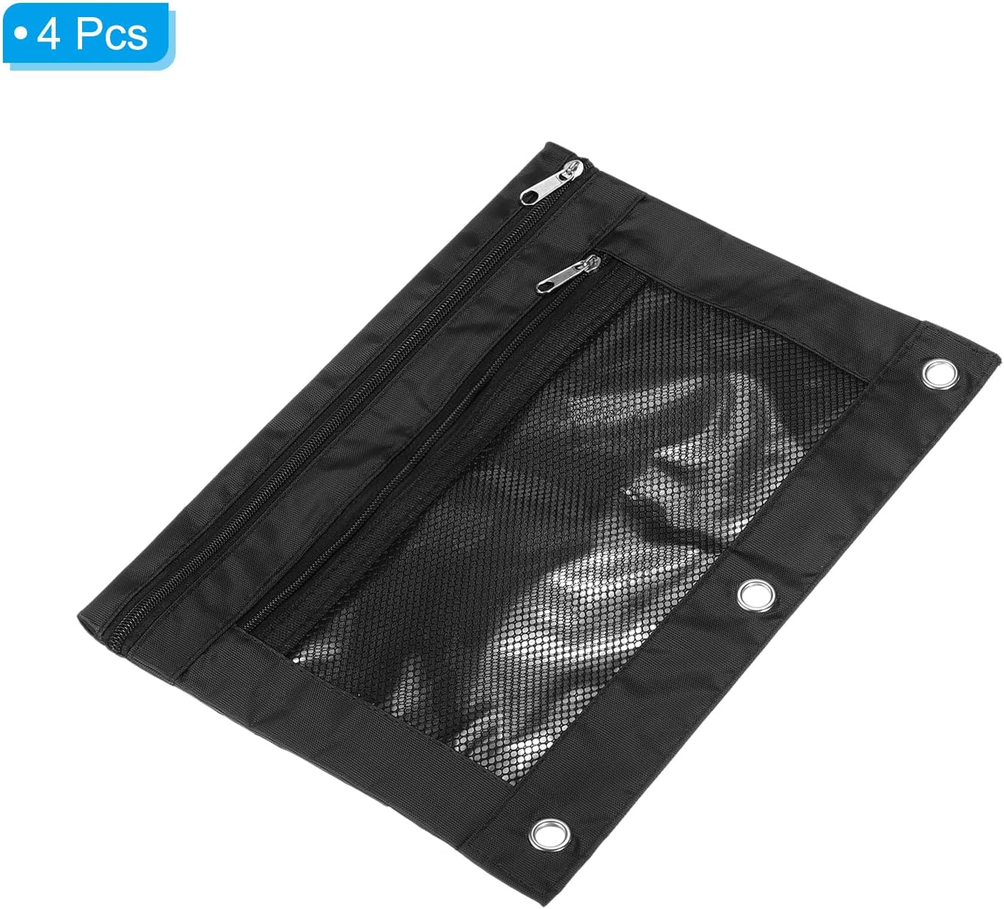 PATIKIL Estuche para lápices para carpeta de 3 anillos, paquete de 4 unidades, tela Oxford de malla con cremallera, estuche para oficina y hogar,